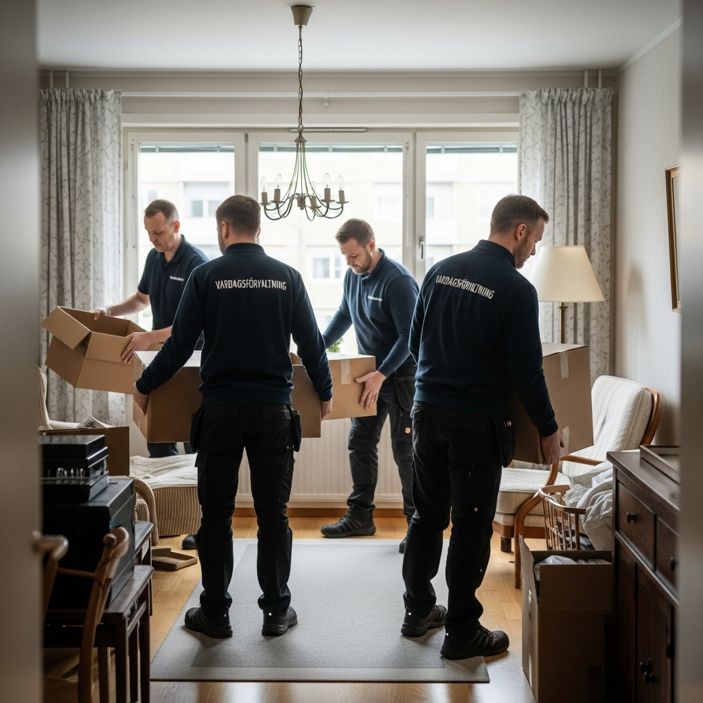 Anhöriga som delegerar ansvaret för att tömma ett dödsbo i Luleå till en professionell firma.