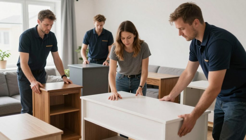 Professionell bortforsling av dödsbo med personal som sorterar möbler och tillhörigheter