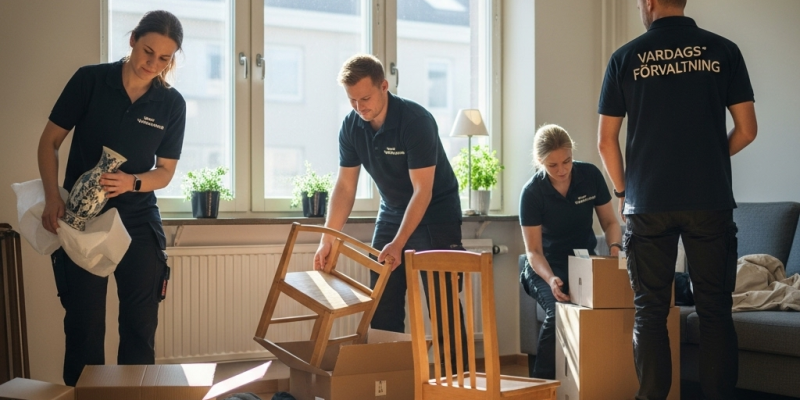 Två syskon som delar ett minne genom att titta i ett gammalt fotoalbum, en symbol för att hantera sorg och bevara familjerelationer vid ett dödsbo.